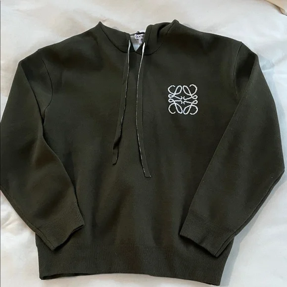 Loewe Anagram Embroidered Wool Hoodie in dark green. - Picture 4 of 4